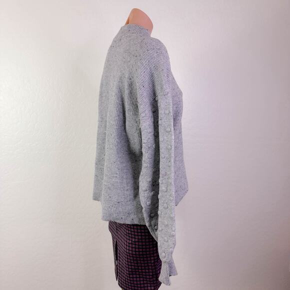 Cece Textured Dot Knit Balloon Sleeve Mock Crewneck Sweater Cute Gray sz XL NWT - Picture 6 of 12
